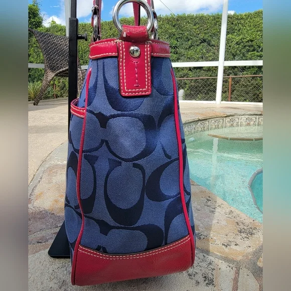 Coach Navy And Fuchia Laura Signature Monogram Jacquard Tote - Picture 8 of 16